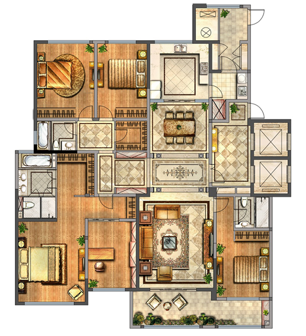 (建筑面积约290㎡: 五室两厅三卫)