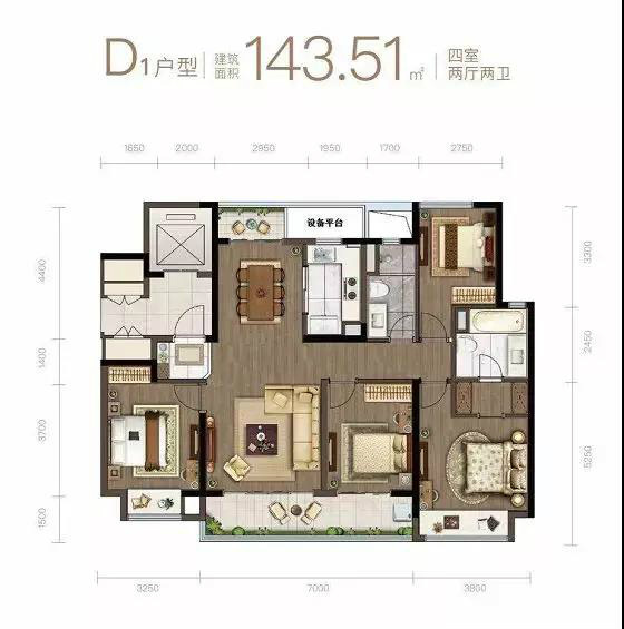 建筑面积约143㎡,四室两厅两卫