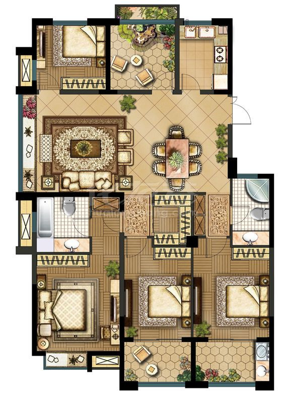 化龙巷 常州新房 天宁区楼盘 阳光龙庭 查看原图 三期c户型4室2厅2卫